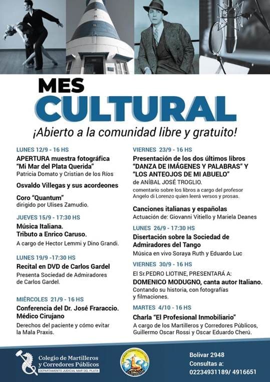 “Mes de la Cultura”, con acceso libre y gratuito, en la sede del Colegio de Martilleros 3 image001