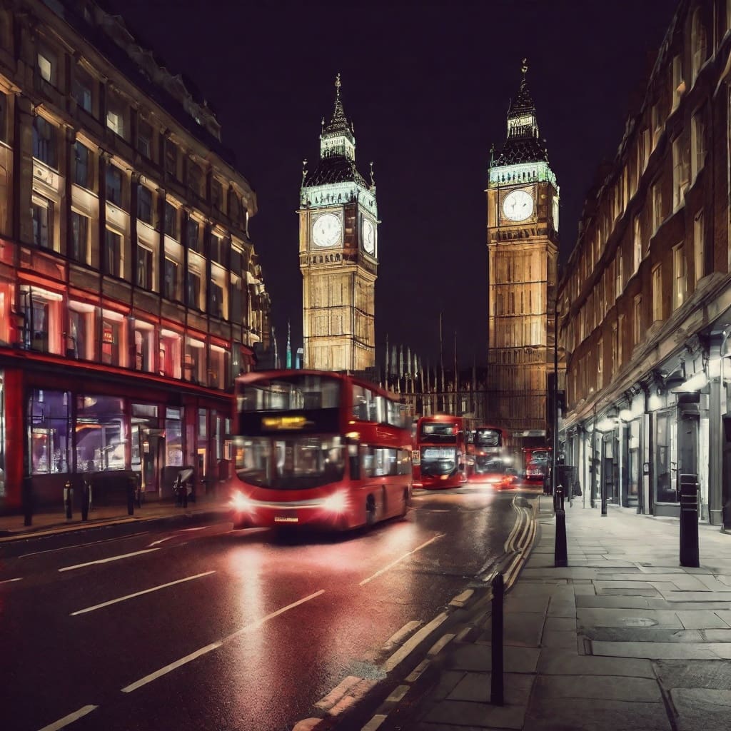 el centro de Londres de noche muy iluminado