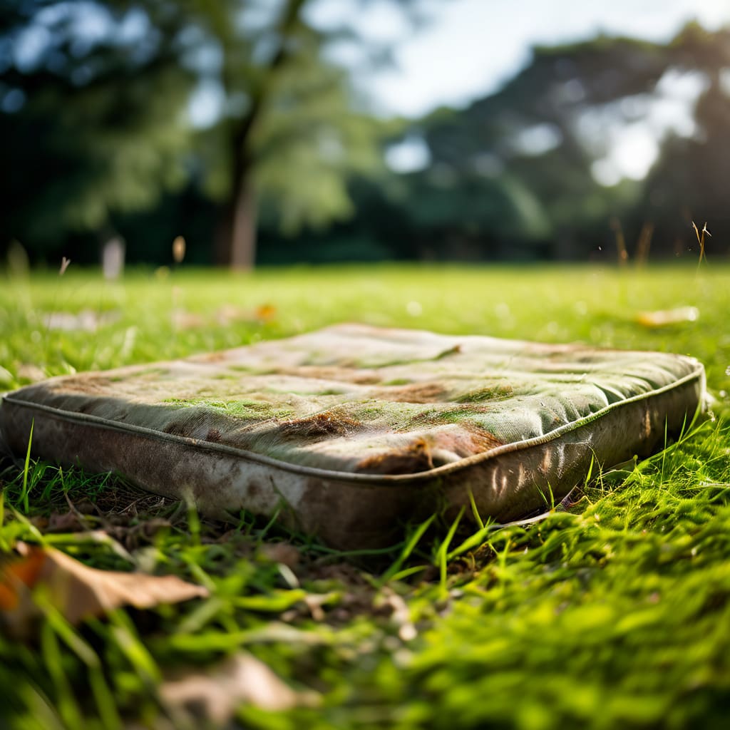 un coclchon sucio sobre el pasto de una plaza plano corto con fondo disfumado png 2