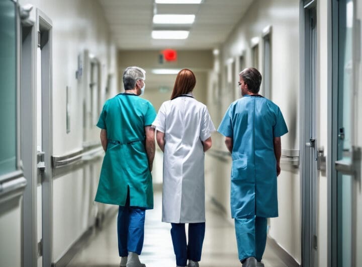 dos medicos de espalda en el pasillo de un hospital plano corto png 1