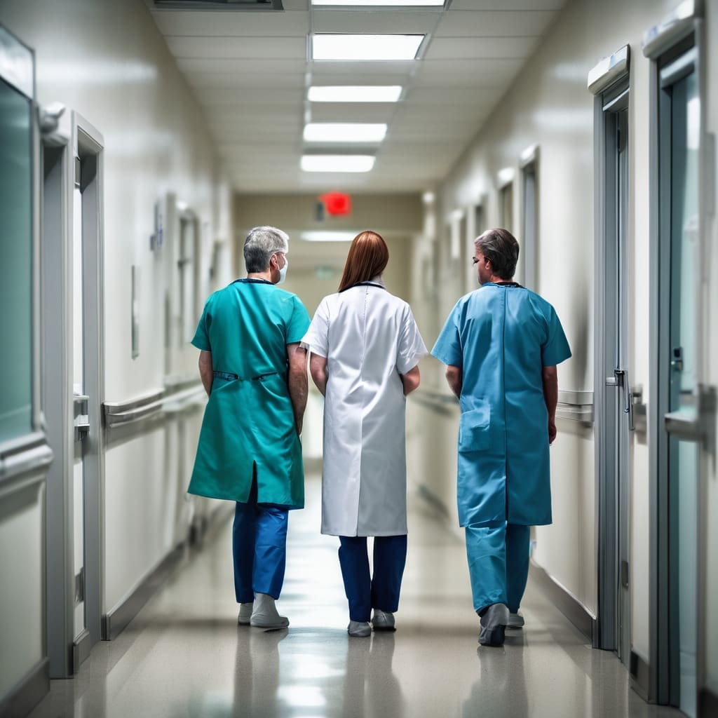 dos medicos de espalda en el pasillo de un hospital plano corto png 1
