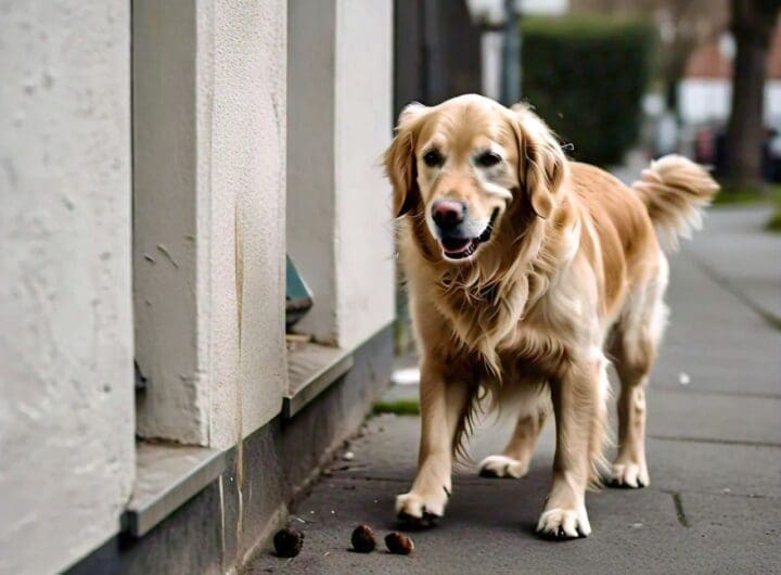 perro haciendo caca en la vereda de un edificio 1
